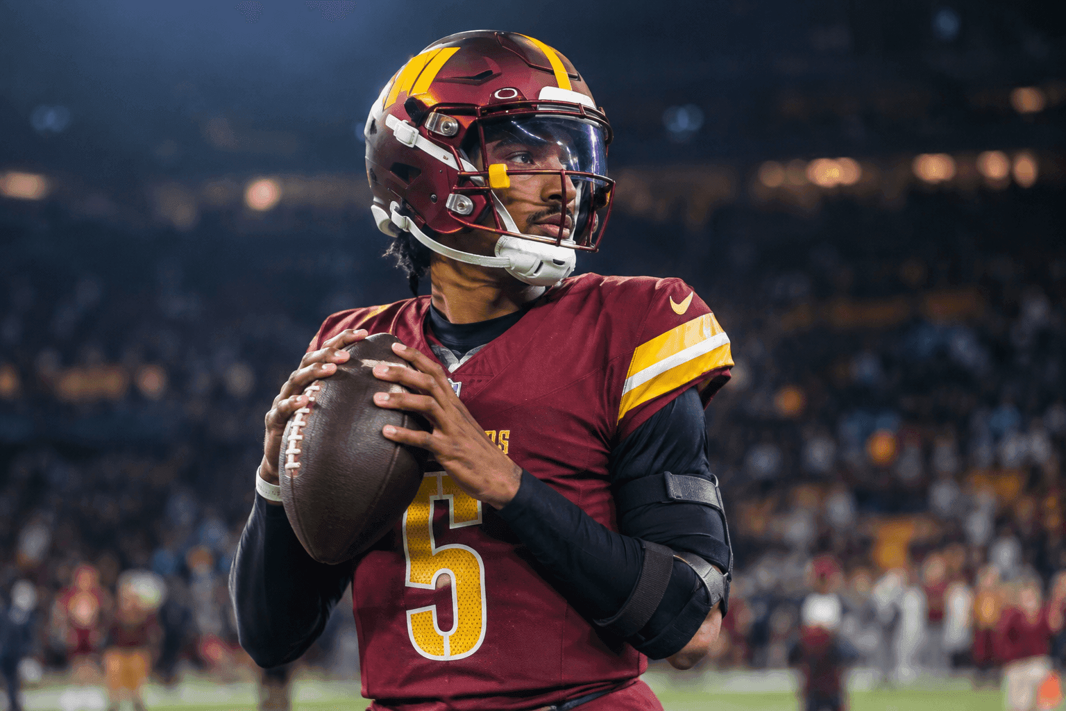 Editorial sports image for Jayden Daniels Is Packing for London, and the Commanders Can Finally Exhale