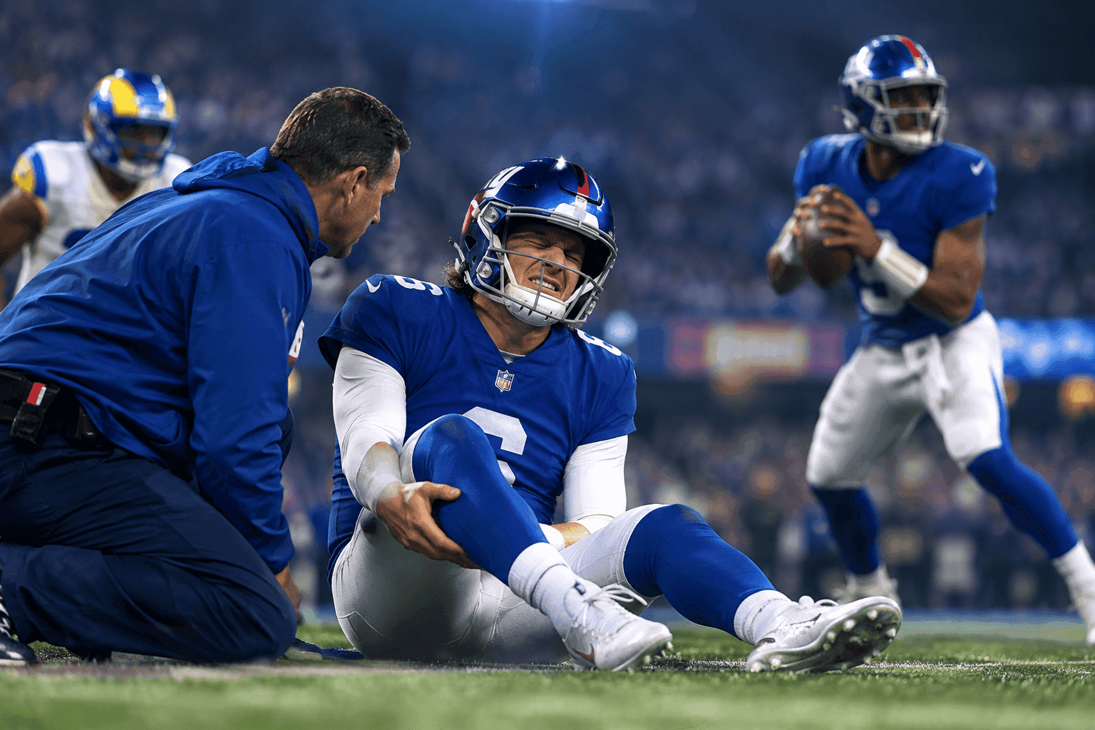 Editorial sports image for Jaxson Dart's MCL Sprain is Somehow the Best Worst News for the Giants