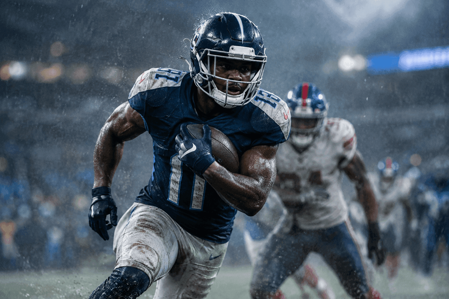 Editorial sports image for Titans Elevate Michael Carter for a Rainy Rock Fight at MetLife