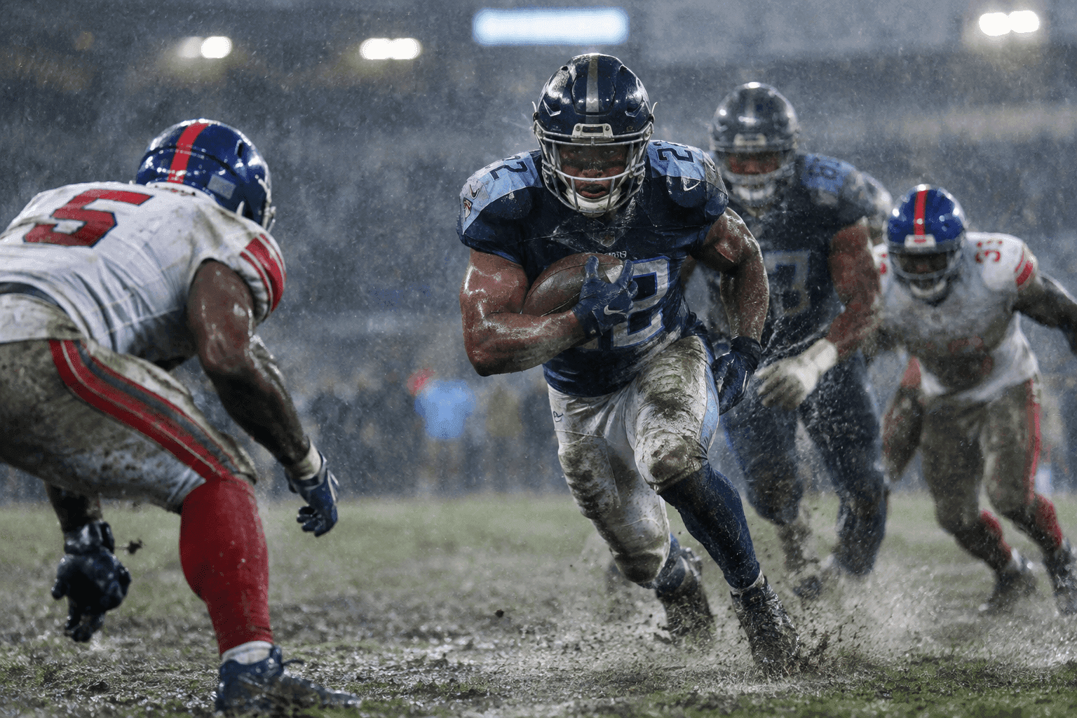 Editorial sports image for MetLife Stadium Rain Turns Titans-Giants Into a Wet, Miserable Slog
