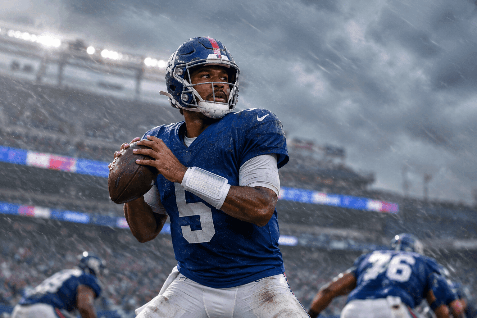 Editorial sports image for Wind, Rain, and Jameis Winston: The Giants Are Walking Into a Week 3 Weather Trap