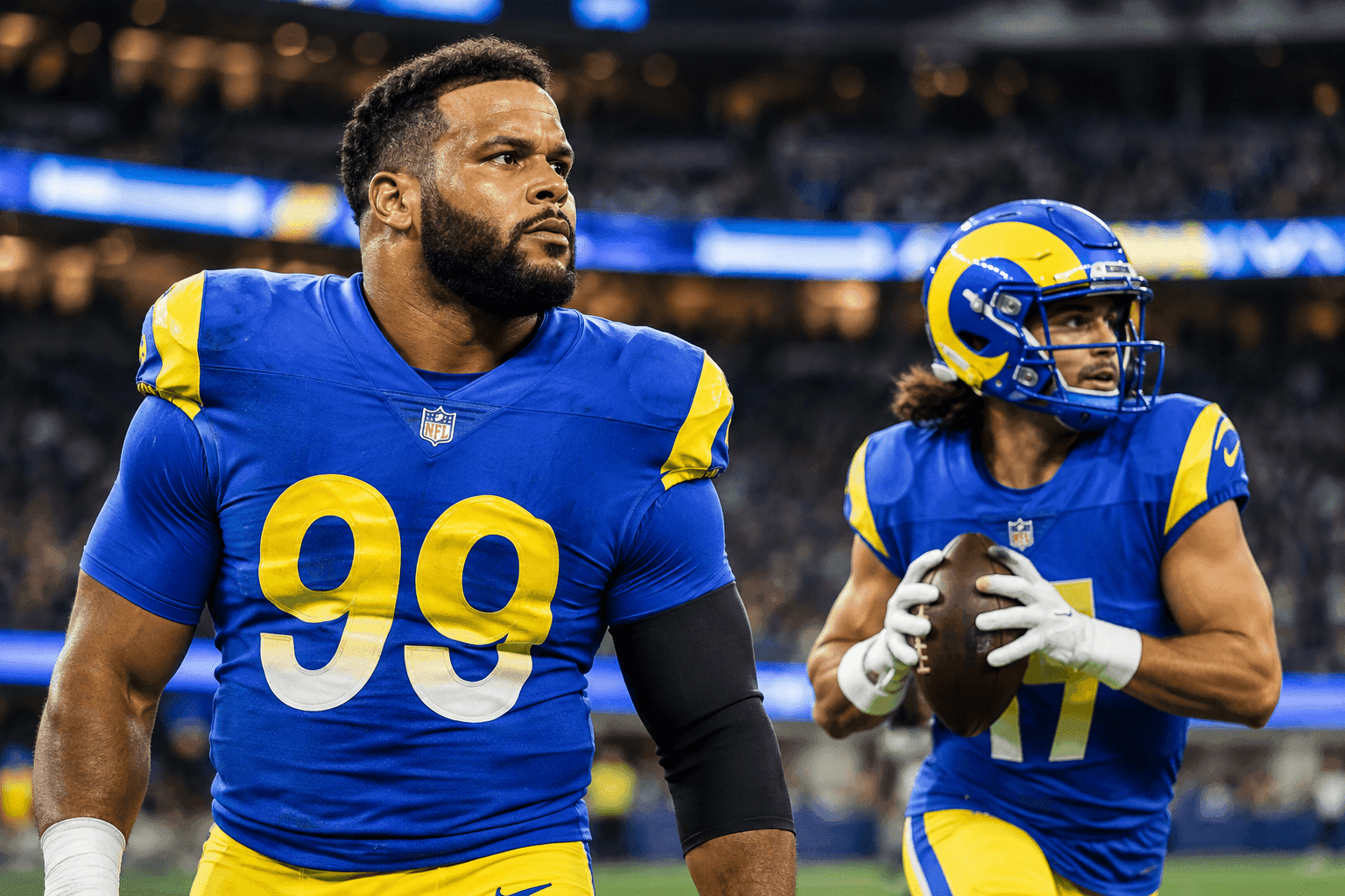 Editorial sports image for Aaron Donald Returns, But Puka Nacua's Friday Absence Ruins the Rams' Vibe
