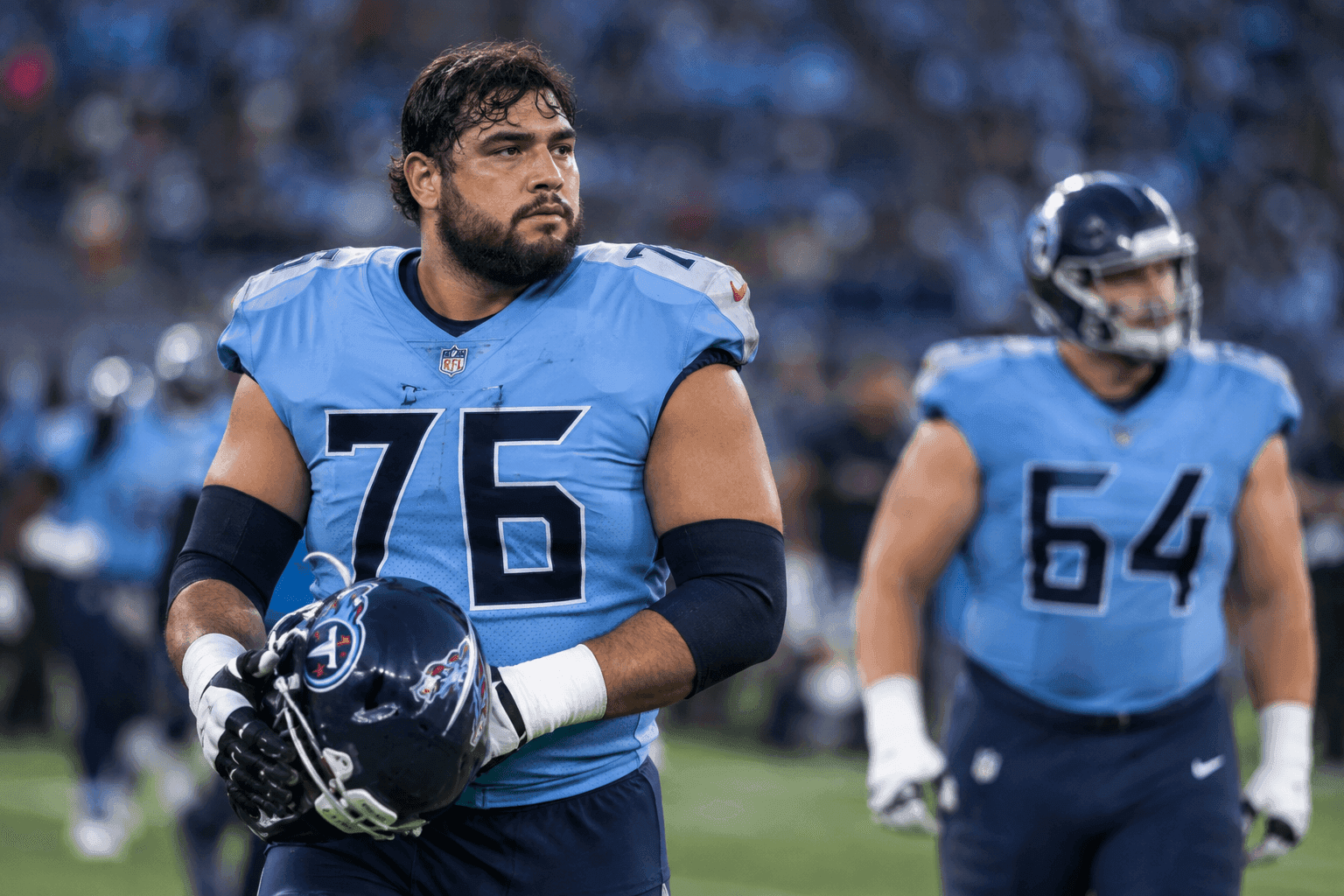 Editorial sports image for Titans Lose Rookie Guard Fernando Carmona to Ankle Sprain in Ugly Loss to Giants