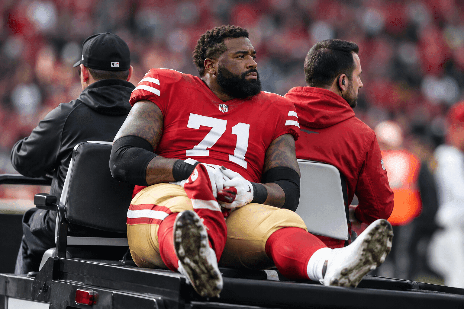 Editorial sports image for Trent Williams Carted Off With a Stinger While 49ers Cruise Against Cardinals