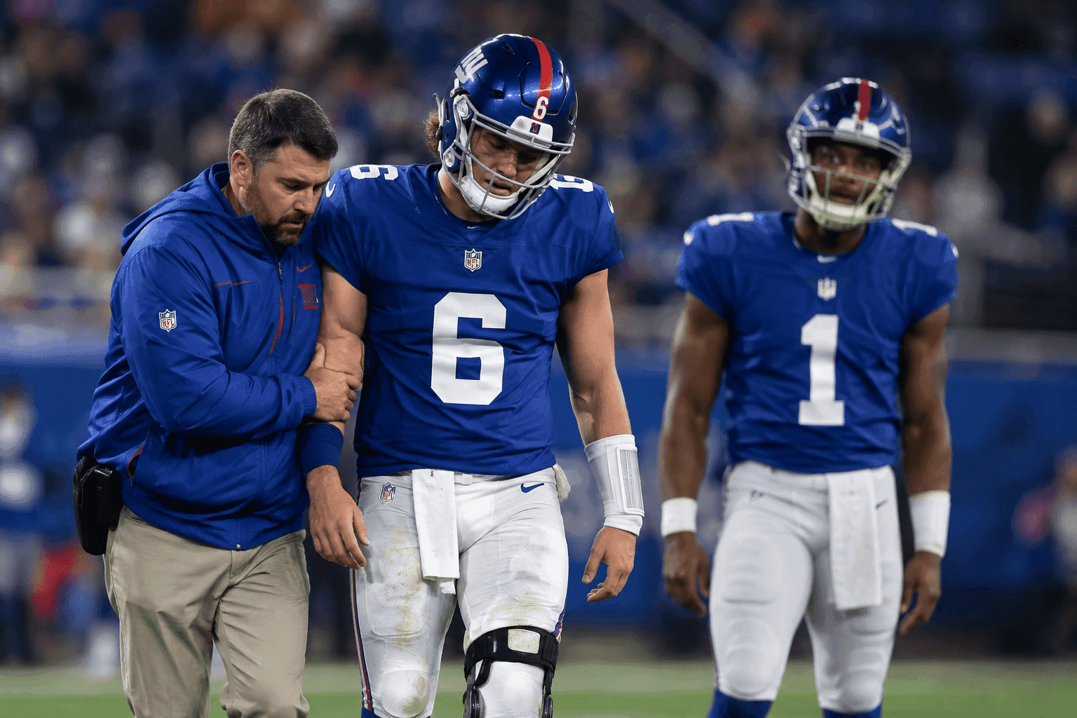 Editorial sports image for Giants QB Jaxson Dart Potentially Out for Season After Brutal Knee Injury