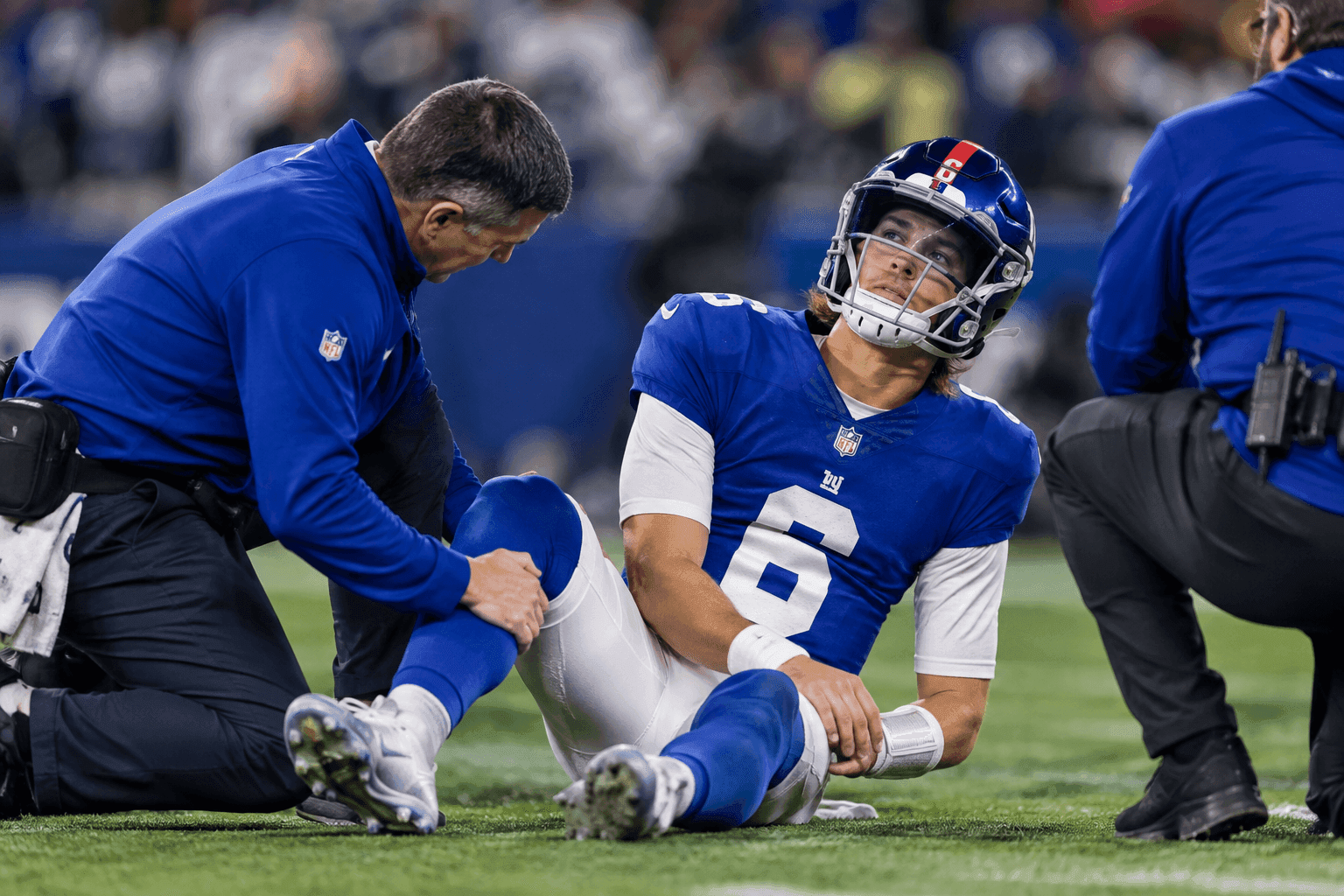 Editorial sports image for Jaxson Dart Dodges Major Knee Injury, But the Giants Now Face the Jameis Winston Experience